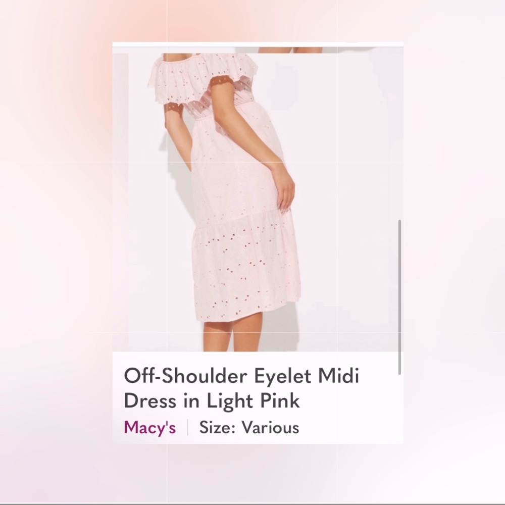 ๐Macys SoldOut Off-Shoulder Eyelet Midi Dress LightPink sizeM๐ - Picture 3 of 3